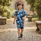 Boys Navy Printed Short Sleeve Shirt and Shorts Co-ord Set