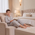 Boys White Striped Pajama Set: Long Sleeve Shirt and Elasticated Pants Sleepwear