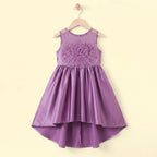 Girls Pink Floral Applique High Low Sleeveless Party Wear Dress