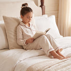Girls Off White 3Pcs Pajama Set: Long Sleeve Shirt, Pajamas and Matching Stretched Hair Band