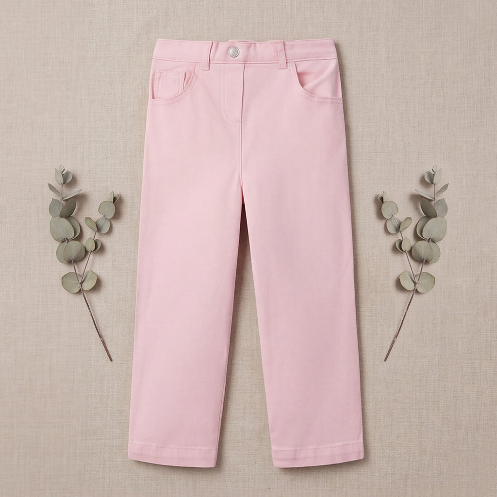 Girls Pink Adjustable Elasticated Waist Denim Trousers