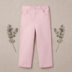 Girls Pink Adjustable Elasticated Waist Denim Trousers