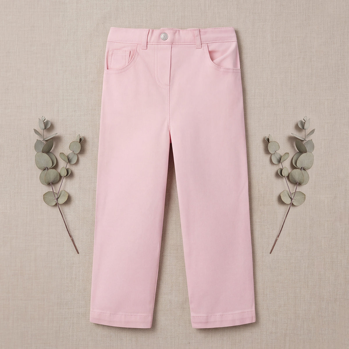 Girls Pink Adjustable Elasticated Waist Denim Trousers