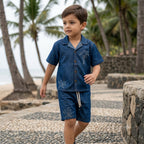 Boys Blue Rinse Wash Short Sleeve Denim Shirt With Short Co-ord Set