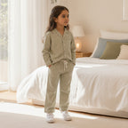 Girls Green Printed Button-Down Long-Sleeve Shirt & Pants Nightwear Set