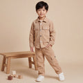 Boys Peach Cotton Corduroy Shirt With Trousers Set