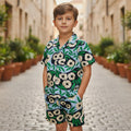 Boys Green Printed Short Sleeve Shirt With Elasticated Shorts Co-ord Set