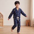 Boys Blue Printed Long Sleeve Shirt With Elasticated Pants Nightwear Sets