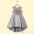 Girls Grey Floral Applique High Low Sleeveless Party Wear Dress