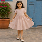 Girls Pink Short Sleeve Fit & Flare Dress