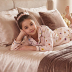 Girls Pink 3Pcs Pajama Set: Long Sleeve Shirt, Pajamas and Matching Stretched Hair Band
