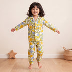 Girls Yellow Floral Printed Long Sleeve Shirt With Elasticated Pants Nightwear Sets