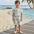Boys White Printed Short Sleeve Shirt With Short Co-ord Set