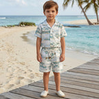 Boys White Printed Short Sleeve Shirt With Short Co-ord Set
