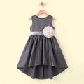 Girls Grey Floral Applique High Low Sleeveless Party Wear Dress