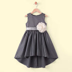 Girls Grey Floral Applique High Low Sleeveless Party Wear Dress