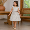 Girls Light Grey Flying Sleeve Fit & Flare Dress With PU Belt