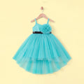 Girls Turquoise Floral Applique High Low Sleeveless Party Wear Dress