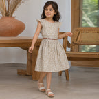 Girls Light Brown Flying Sleeve Fit & Flare Dress With PU Belt