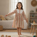Girls Pink Long Sleeve Front Button Dress With Lining