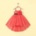 Girls Coral Floral Applique High Low Sleeveless Party Wear Dress
