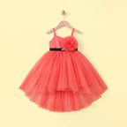 Girls Coral Floral Applique High Low Sleeveless Party Wear Dress