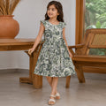 Girls Green Flying Sleeve Fit & Flare Dress