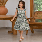 Girls Green Flying Sleeve Fit & Flare Dress
