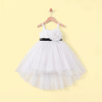 Girls White Floral Applique High Low Sleeveless Party Wear Dress