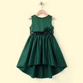 Girls Dark Green Floral Applique High Low Sleeveless Party Wear Dress