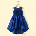 Girls Navy Blue Floral Applique High Low Sleeveless Party Wear Dress