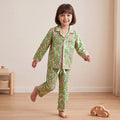Girls Green Floral Printed Long Sleeve Shirt With Elasticated Pants Nightwear Sets