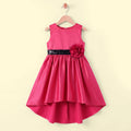 Girls Pink Floral Applique High Low Sleeveless Party Wear Dress