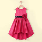 Girls Pink Floral Applique High Low Sleeveless Party Wear Dress