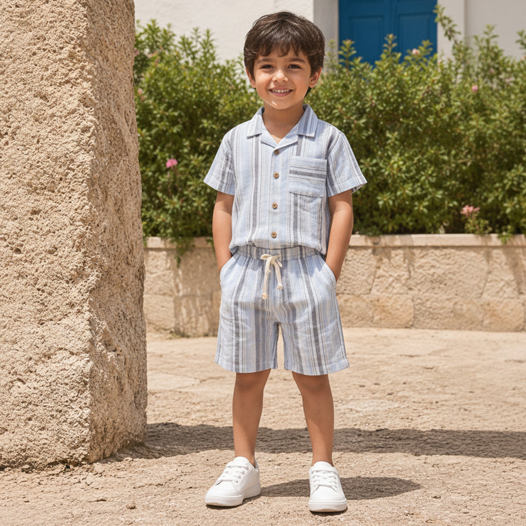 Boys Light Grey Short Sleeve Shirt With Shorts Co-ord Set