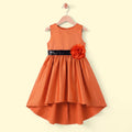 Girls Orange Floral Applique High Low Sleeveless Party Wear Dress