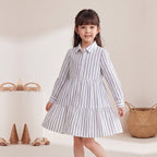 Girls White Stripes Long Sleeve Shirt Dress