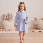 Girls Blue Stripes Long Sleeve Shirt Dress