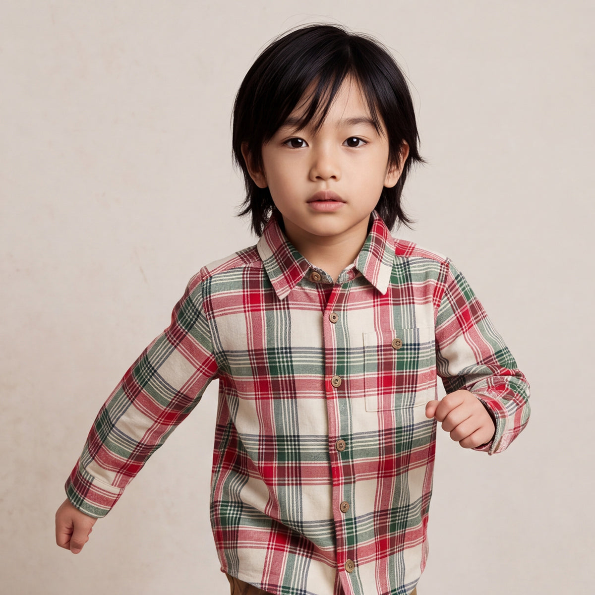 Boys Red Checked Long Sleeve Shirt