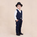 Toddler Boys Navy 3Pcs Outfit Set Shirt with Waist Coat and Pants Suit