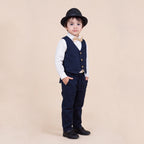 Toddler Boys Navy 3Pcs Outfit Set Shirt with Waist Coat and Pants Suit