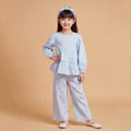 Girls Light Blue Printed Long Sleeve Top With Elasticated Pants Sets