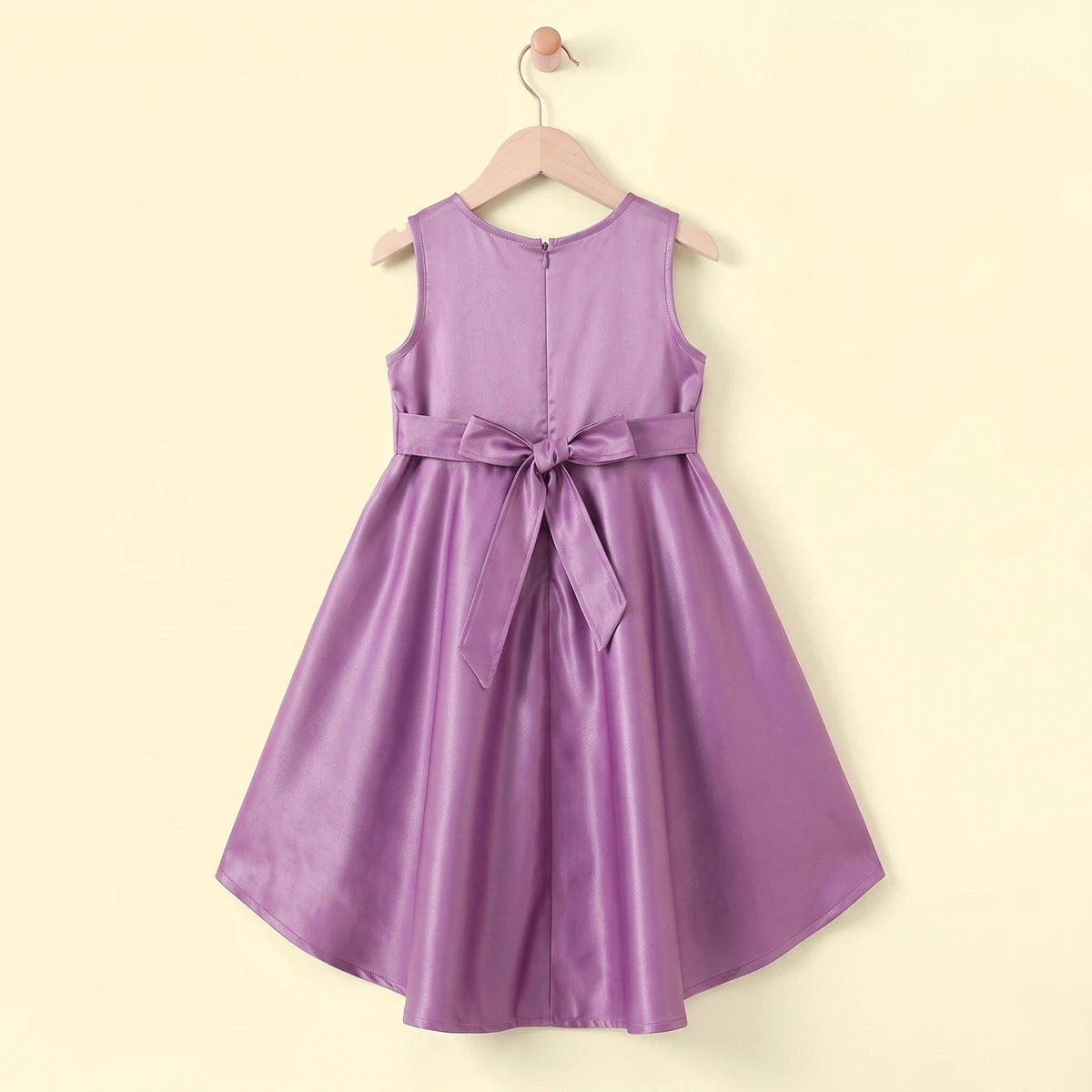 Girls Pink Floral Applique High Low Sleeveless Party Wear Dress