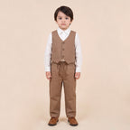 Toddler Boys Brown 3Pcs Outfit Set Shirt with Waist Coat and Pants Suit