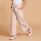 Girls Pink Elasticated Trouser With Fabric Belt