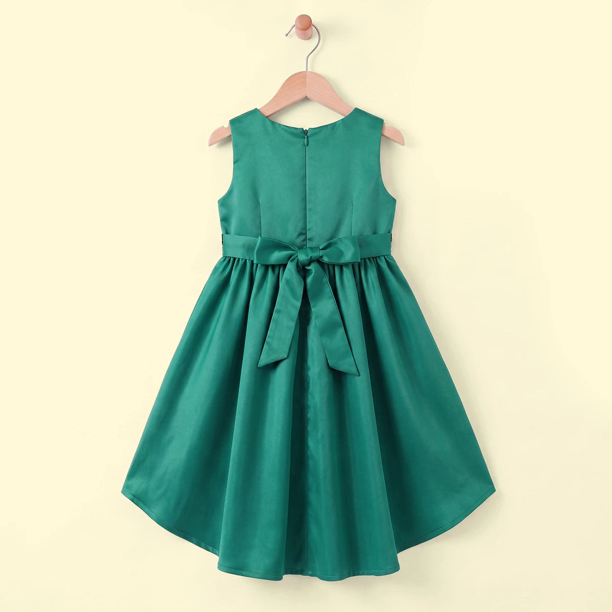 Girls Green Floral Applique High Low Sleeveless Party Wear Dress