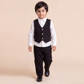 Toddler Boys Black 3Pcs Outfit Set Shirt with Waist Coat and Pants Suit