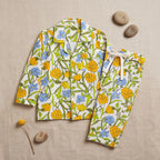 Girls Yellow Floral Printed Long Sleeve Shirt With Elasticated Pants Nightwear Sets