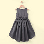 Girls Grey Floral Applique High Low Sleeveless Party Wear Dress