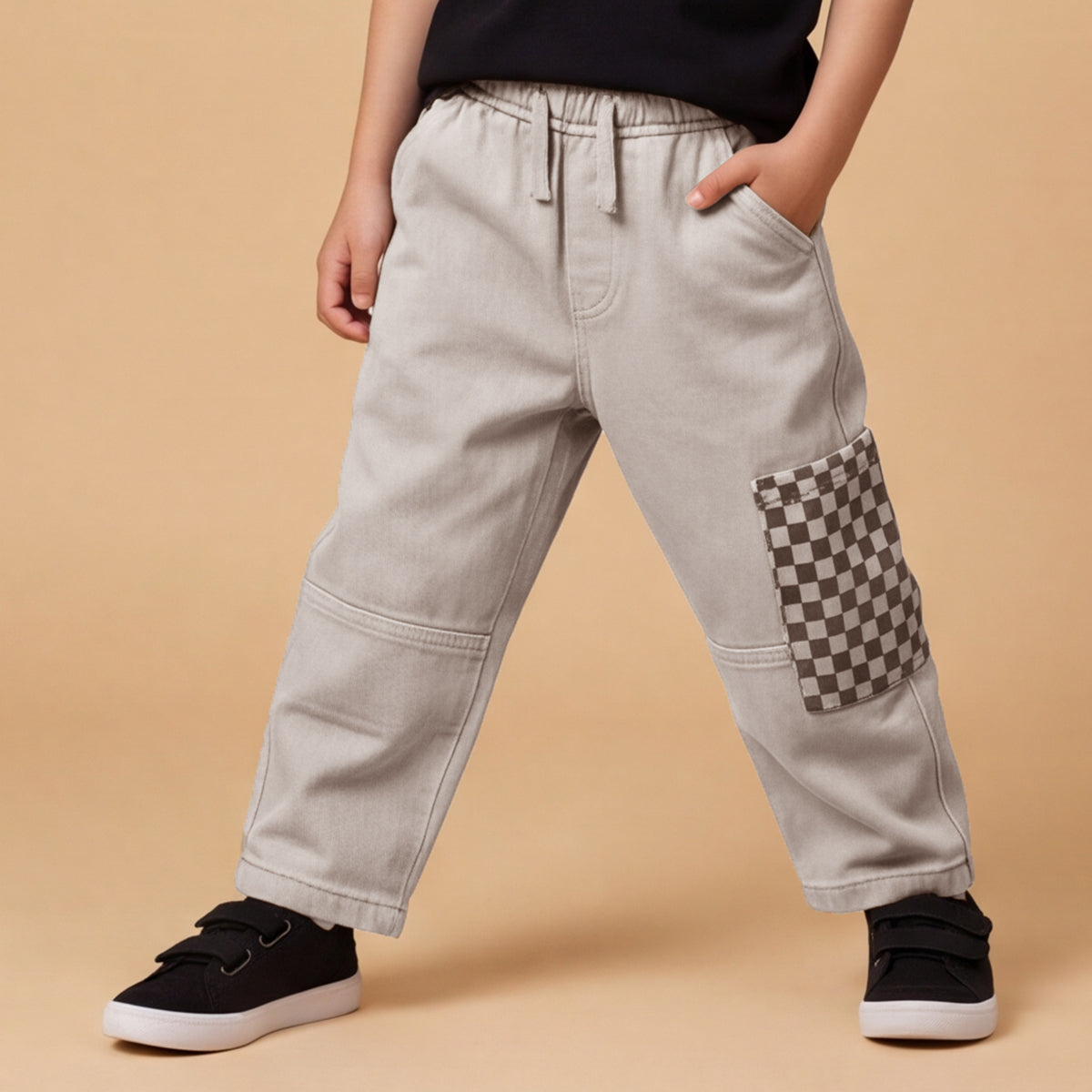 Boys Grey Elasticated Cotton Twill Trousers